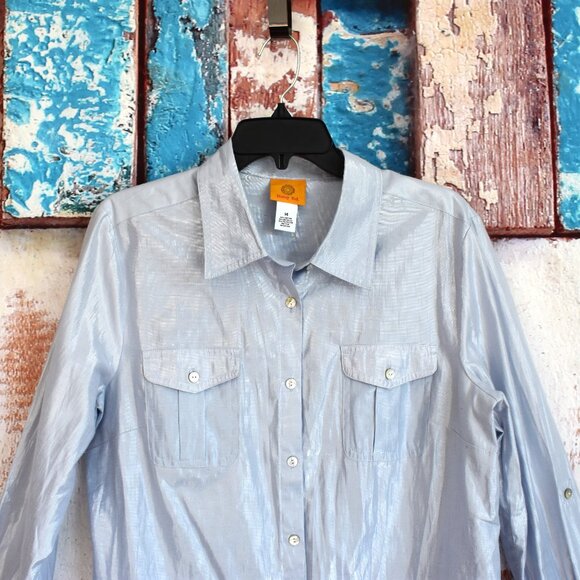 Women's Ruby Rd. Shirt Long Sleeve Top Button Up SIZE 14 Silver White Metallic - Picture 2 of 11